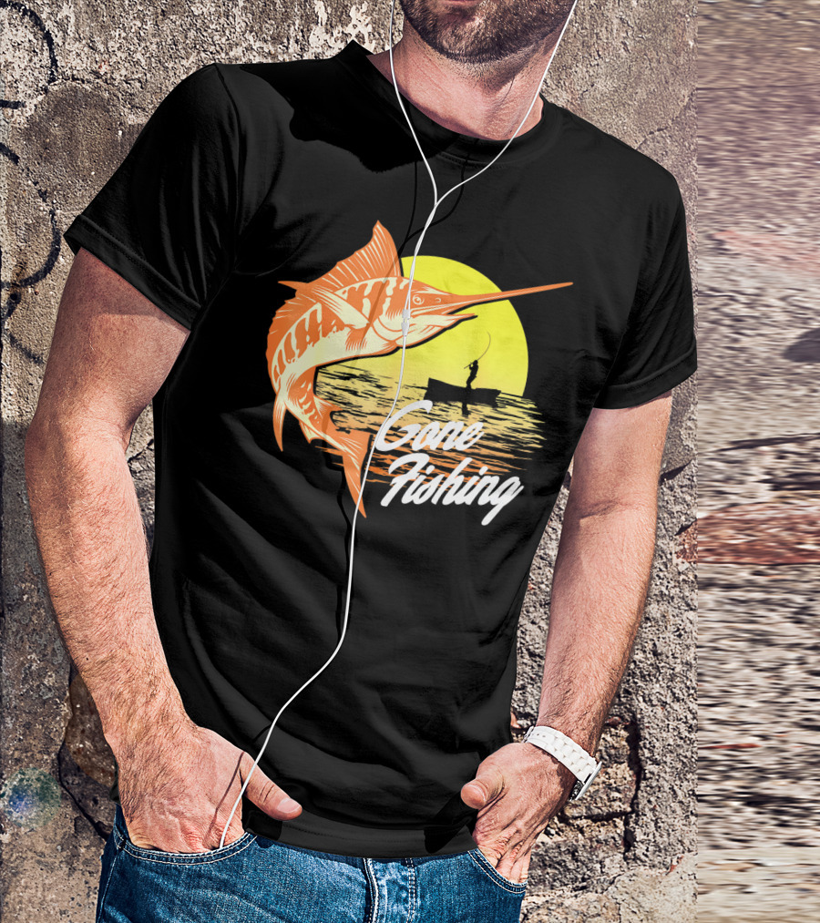 Gone Fishing Swordfish Sunrise Fishing Scene T-Shirt