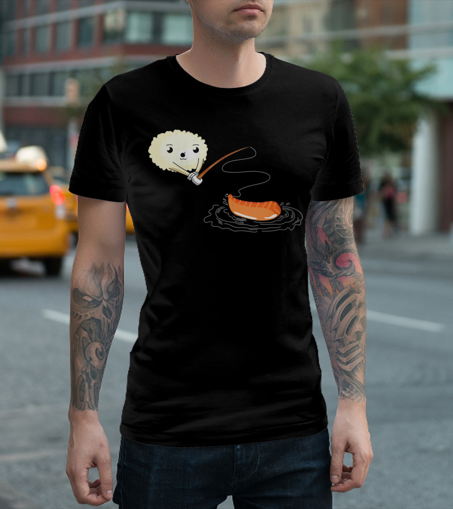 Kawaii Sushi Fishing Cute Japanese Food Lover Fishing Lover Playful Salmon Anime T-Shirt