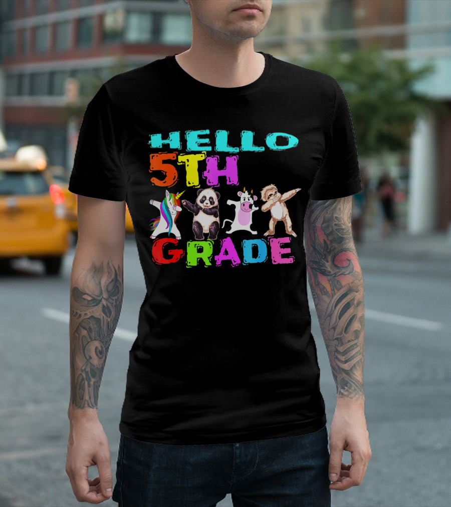 Hello 5th Grade Unicorn Panda Cow Sloth Team First Day T-Shirt