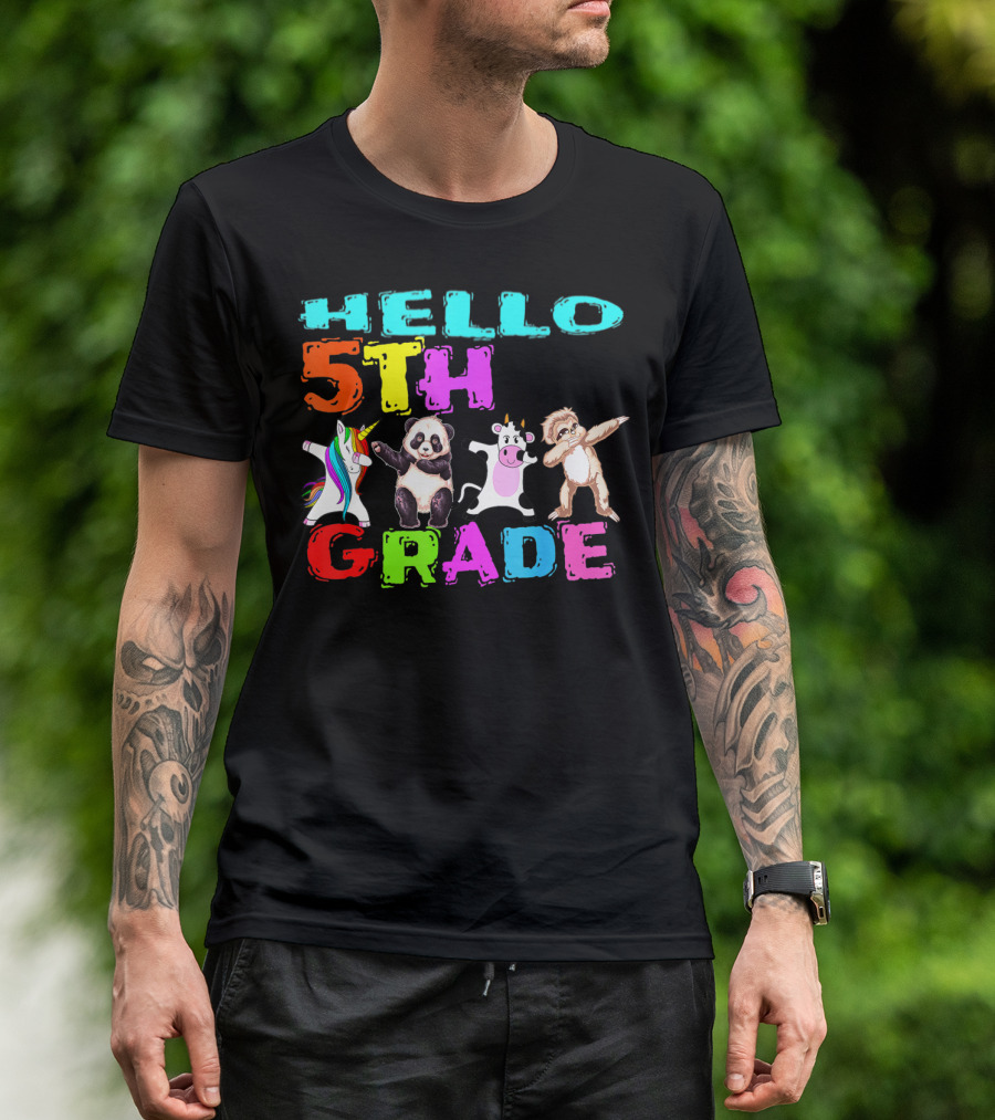 Hello 5th Grade Unicorn Panda Cow Sloth Team First Day T-Shirt