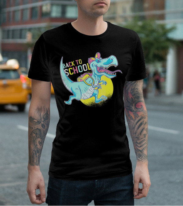 Back To School T-Rex Dinosaur With Backpack And Cap T-Shirt