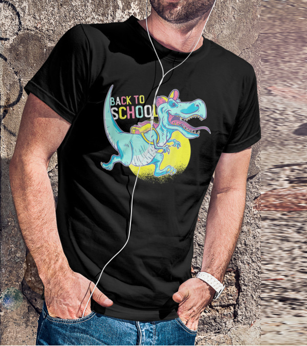 Back To School T-Rex Dinosaur With Backpack And Cap T-Shirt