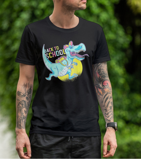 Back To School T-Rex Dinosaur With Backpack And Cap T-Shirt
