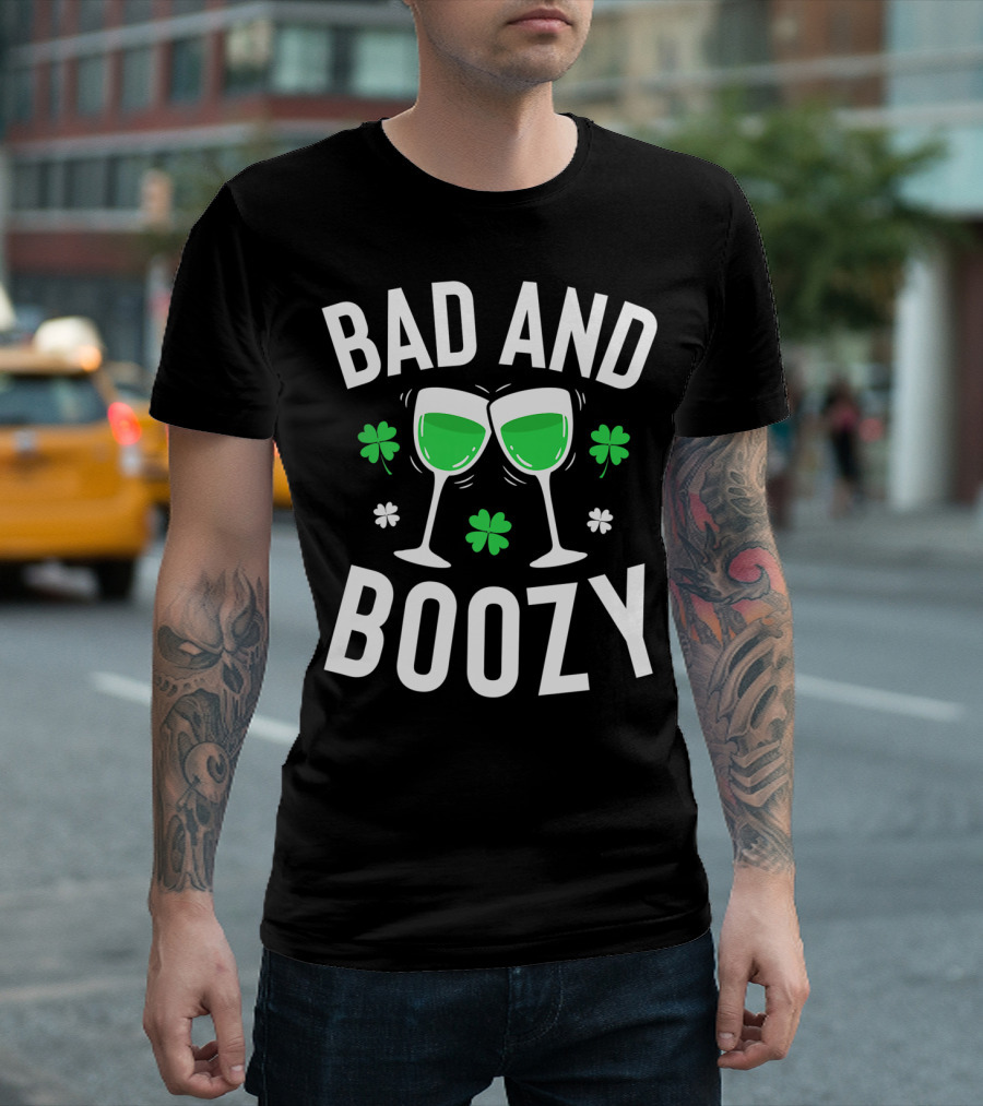 Bad And Boozy St Patricks Day Clover Toasting Glasses T-Shirt