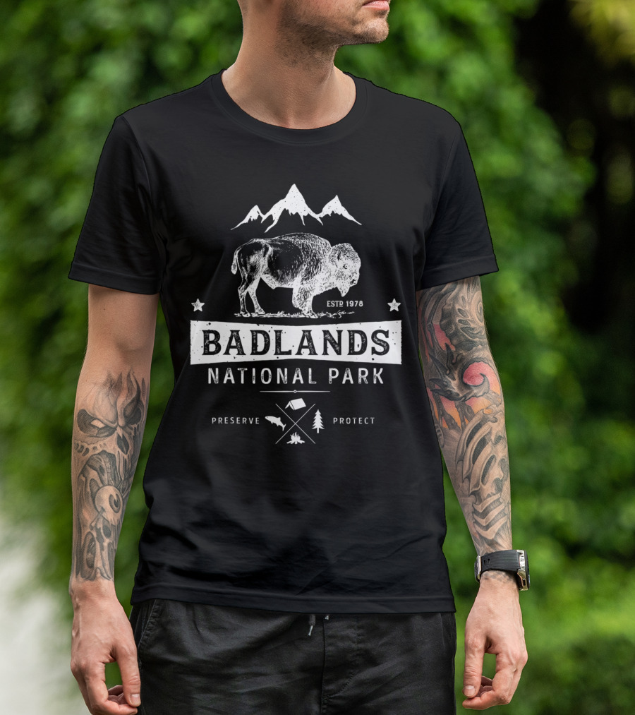 Badlands National Park Vintage Buffalo Bison South Dakota Estp 1978 Preserve Protect T-Shirt