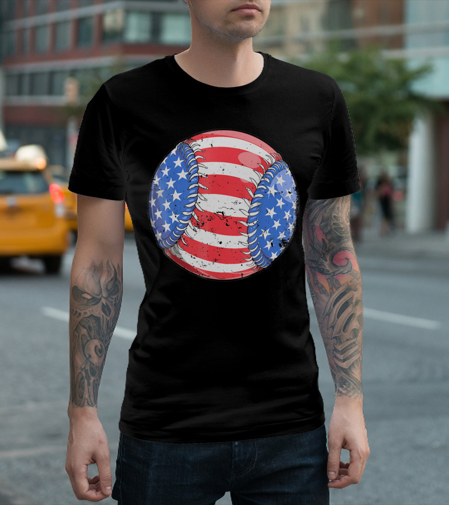American Flag Baseball 4th of July Patriotic Sports T-Shirt