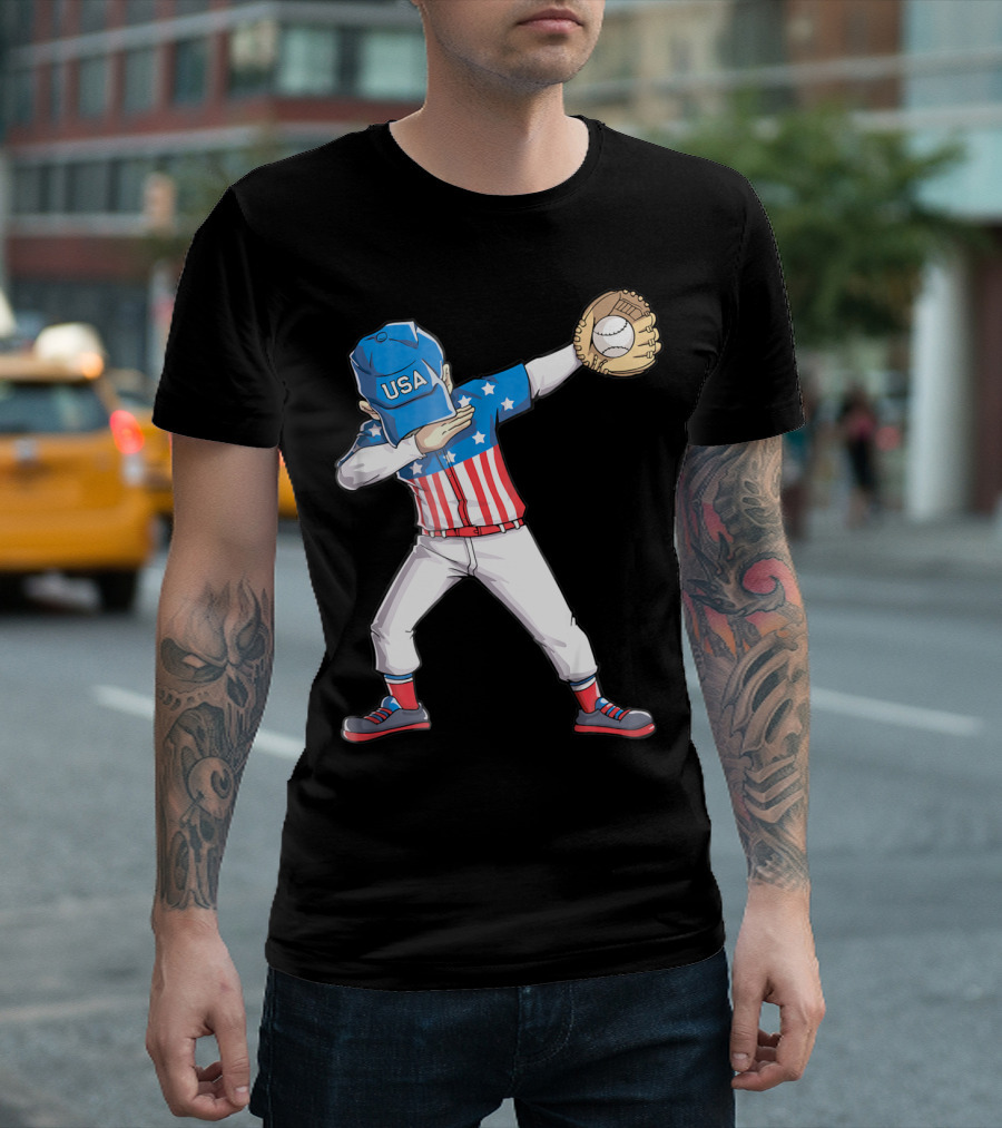 USA Baseball Dabbing American Flag 4th of July Dab Dance Merica T-Shirt