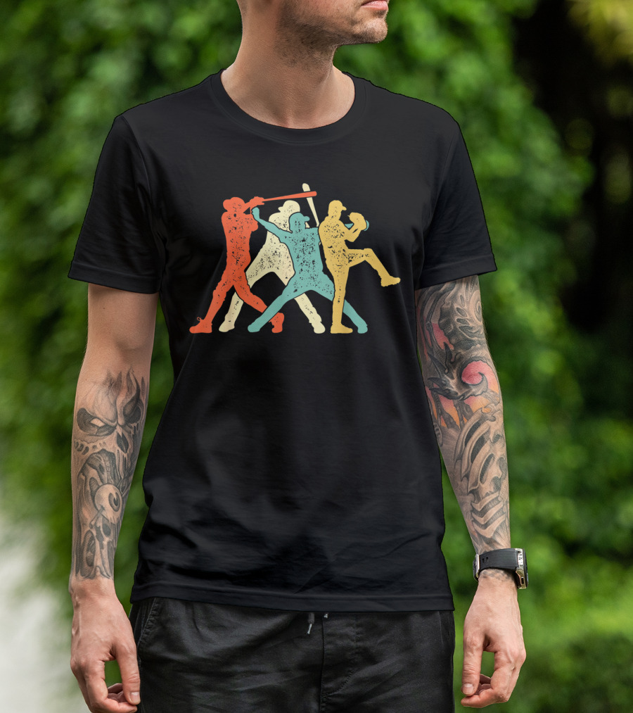 Vintage Baseball Trio Catcher Pitcher Batter T-Shirt