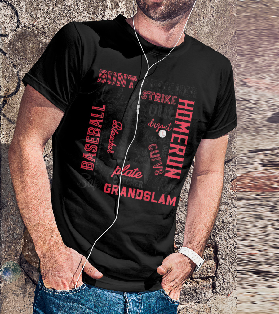Baseball Men Batter Pitcher Catcher Homerun Grandslam Dugout Plate Strike T-Shirt
