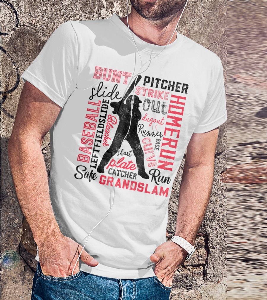 Baseball Men Batter Pitcher Catcher Homerun Grandslam Dugout Plate Strike T-Shirt