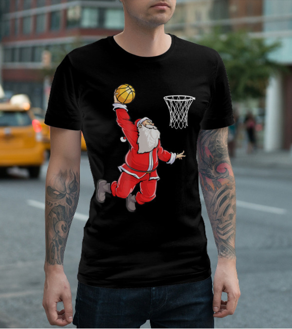 Basketball Santa Christmas Dunking Sports Fun T-Shirt