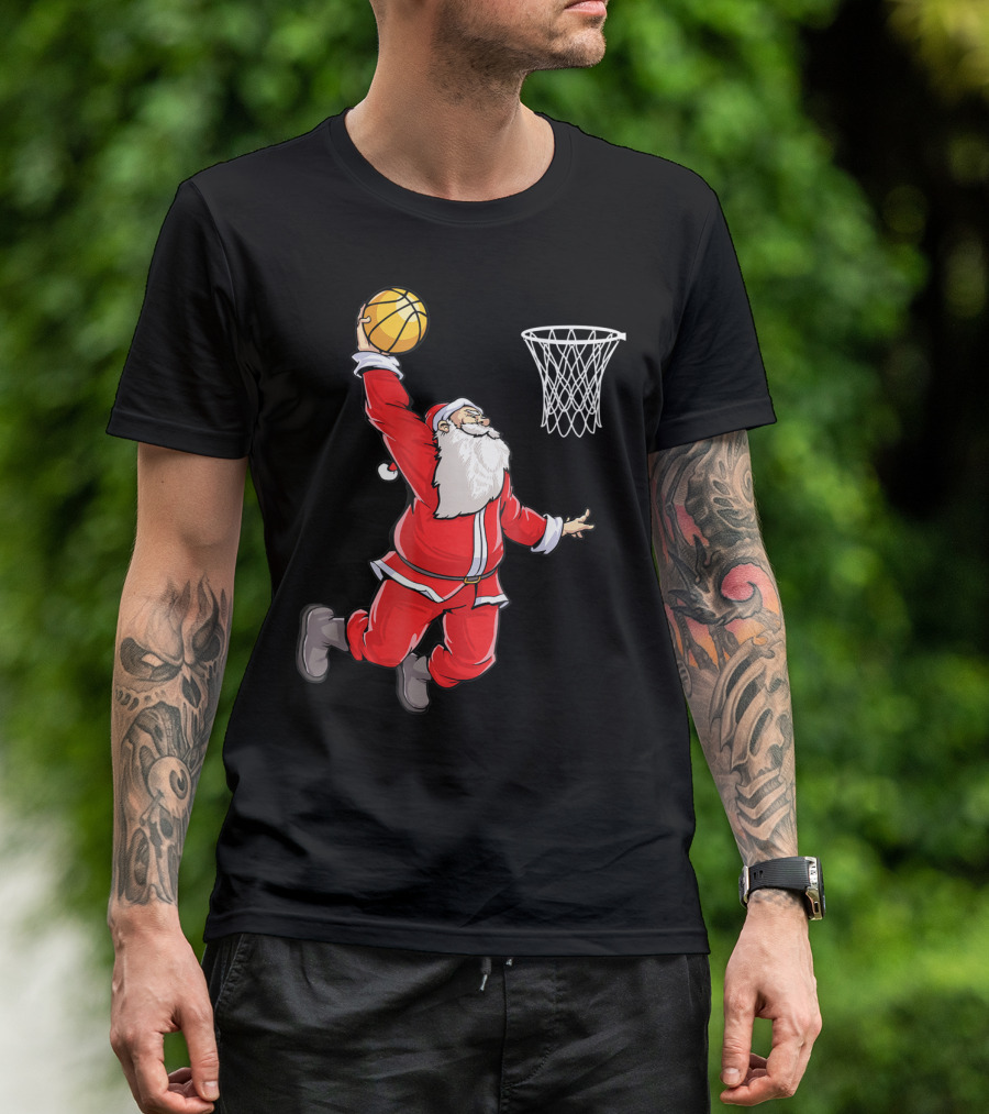 Basketball Santa Christmas Dunking Sports Fun T-Shirt