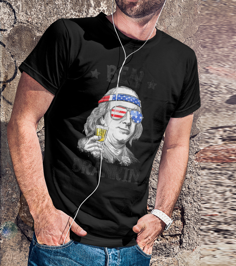 Ben Drankin Patriotic 4th Of July Benjamin Franklin With Beer And American Flag Accessories T-Shirt