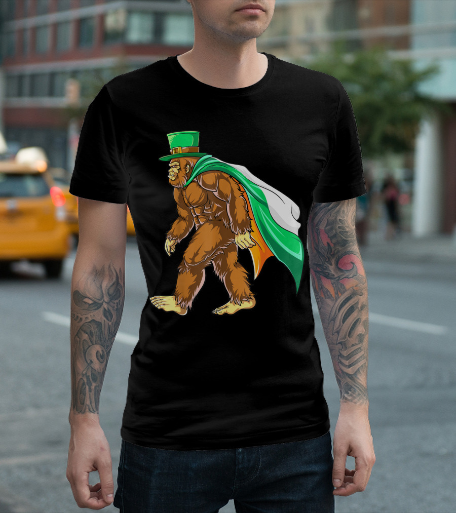 Bigfoot St Patricks Day Boys Leprechaun Irish Flag Sasquatch T-Shirt