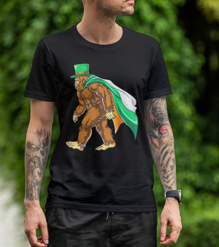Bigfoot St Patricks Day Boys Leprechaun Irish Flag Sasquatch T-Shirt