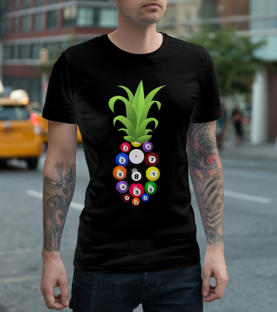 Billiards Pineapple Eight Ball Hawaiian Aloha Beach Hawaii Pool Balls Fruit Fusion T-Shirt