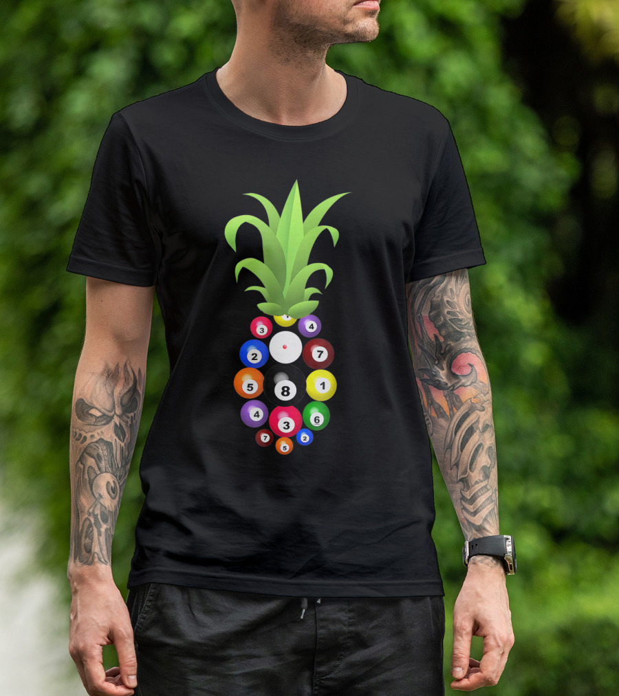 Billiards Pineapple Eight Ball Hawaiian Aloha Beach Hawaii Pool Balls Fruit Fusion T-Shirt