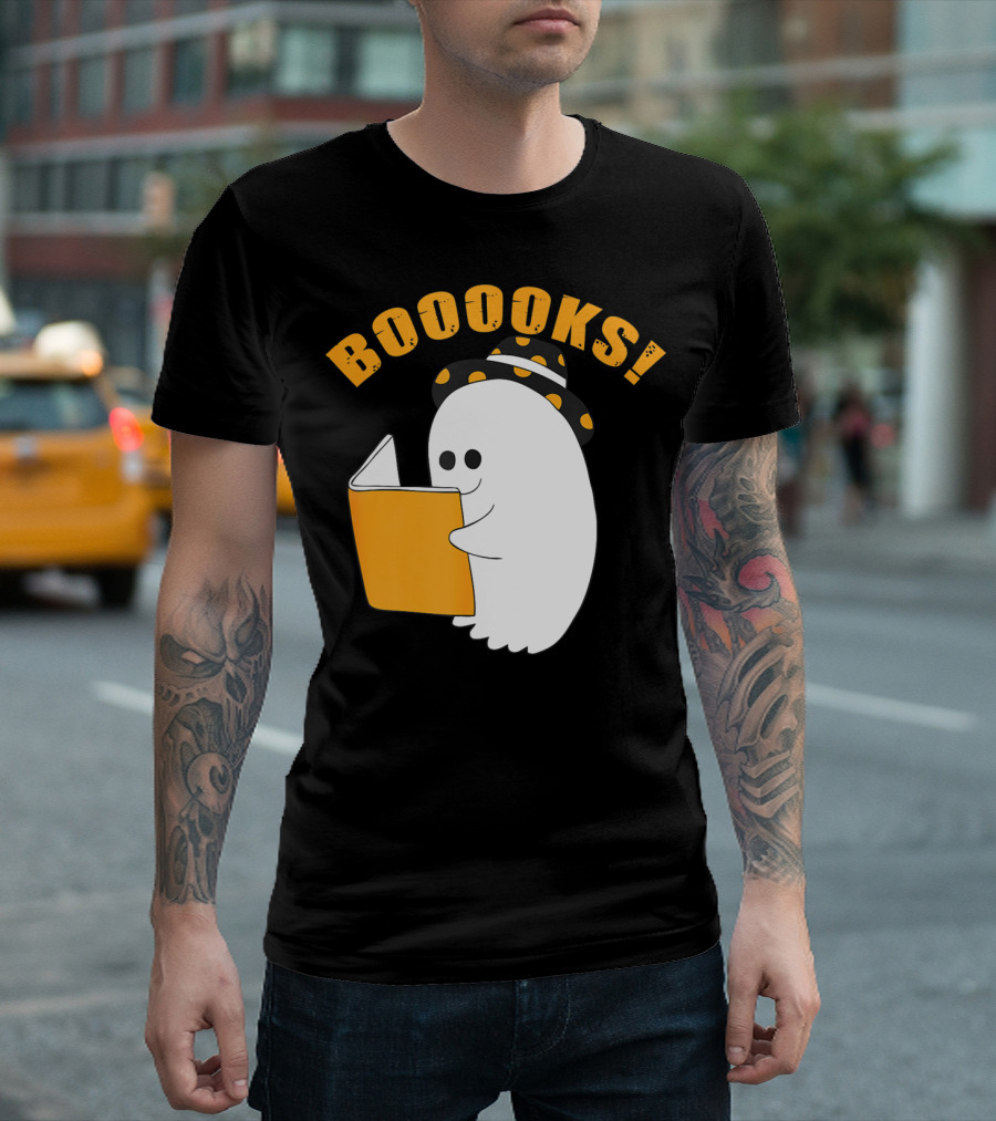 Booooks Cute Ghost Halloween Library Reading Books T-Shirt