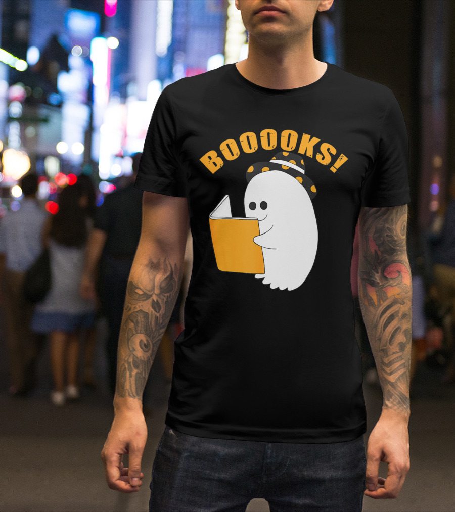 Booooks Cute Ghost Halloween Library Reading Books T-Shirt