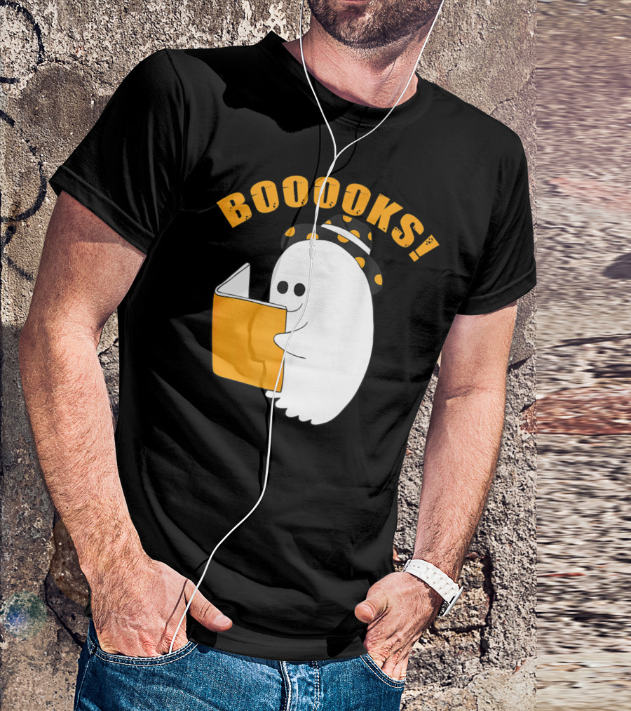 Booooks Cute Ghost Halloween Library Reading Books T-Shirt