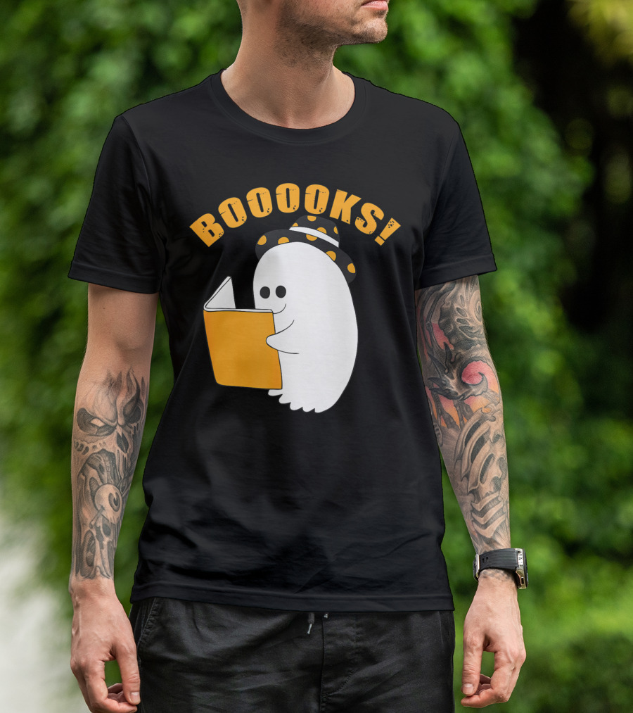 Booooks Cute Ghost Halloween Library Reading Books T-Shirt