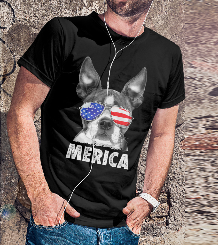Boston Terrier Merica USA Flag 4th Of July T-Shirt