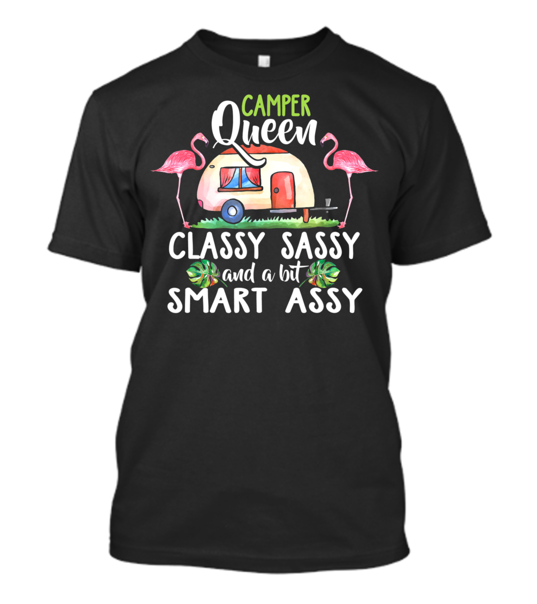 Camper Queen Classy Sassy Smart Assy With Flamingos And Caravan T-Shirt