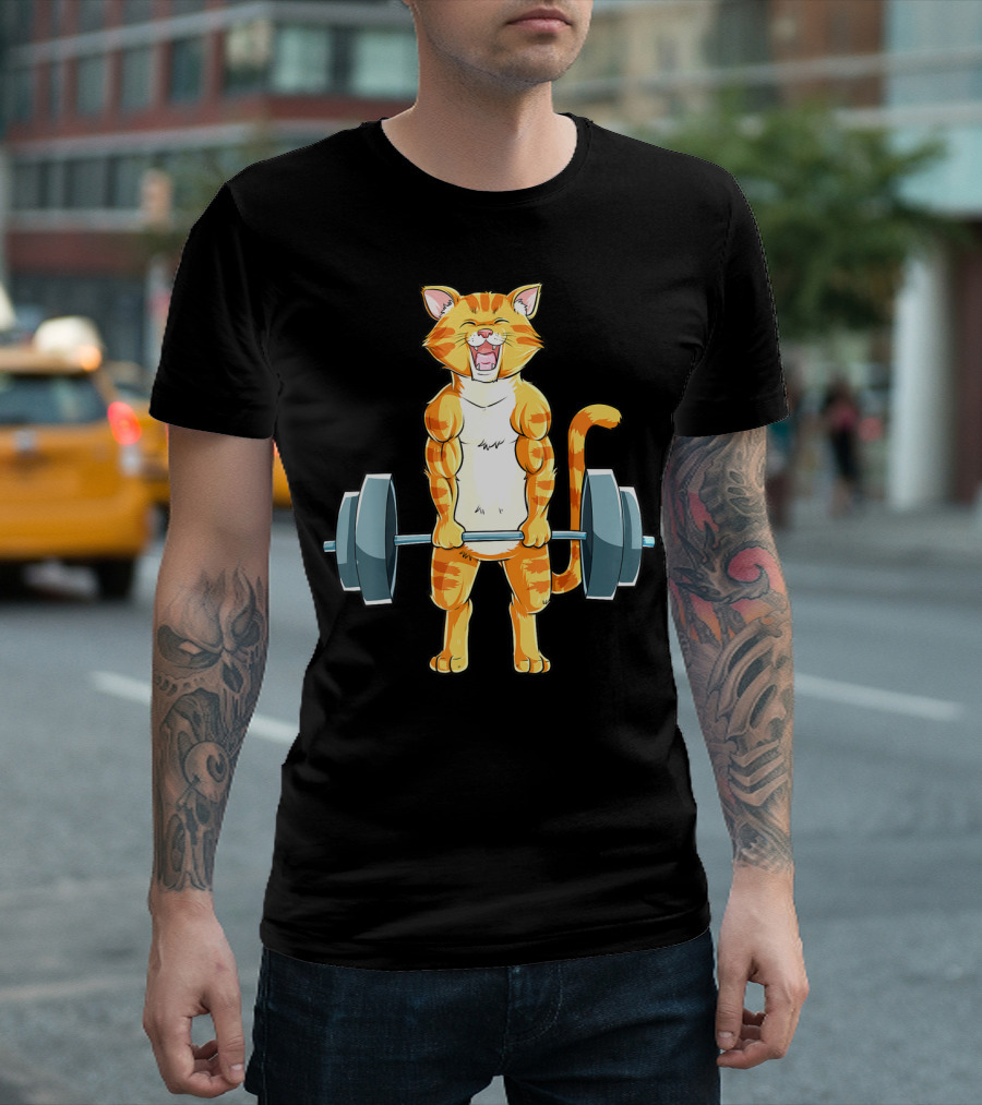Cat Powerlifting Deadlift Gym Lifting Weights T-Shirt
