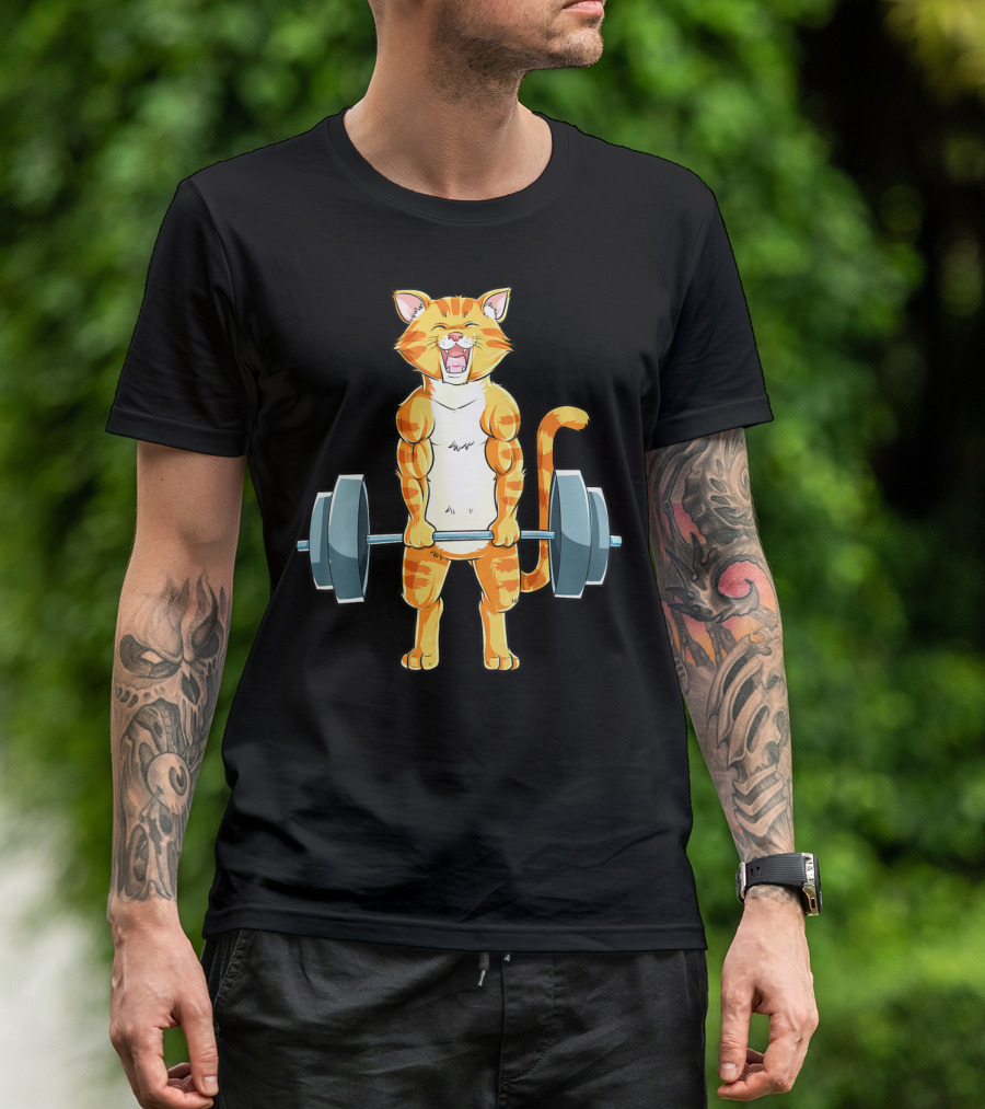 Cat Powerlifting Deadlift Gym Lifting Weights T-Shirt