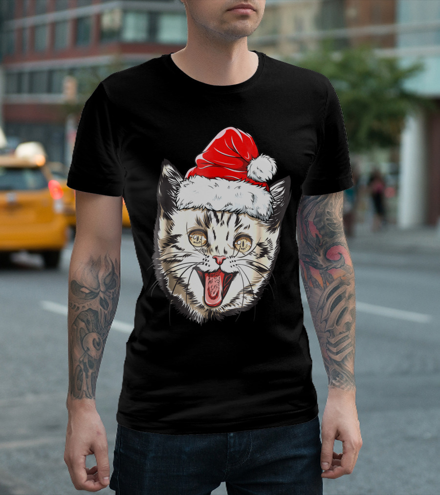 Festive Cat Santa Holiday Cheer T-Shirt