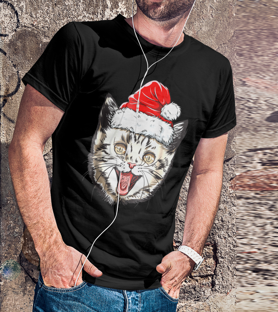 Festive Cat Santa Holiday Cheer T-Shirt