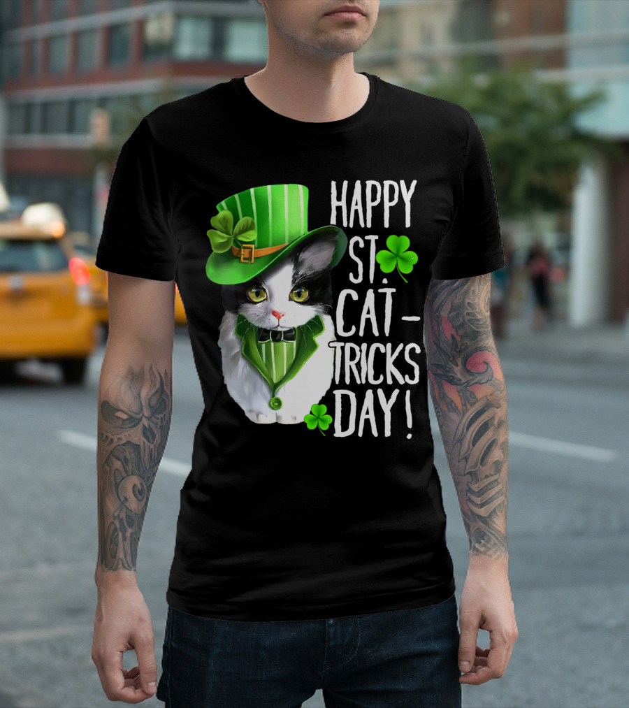 Happy St. Cat-Tricks Day Leprechaun Cat Shamrock T-Shirt