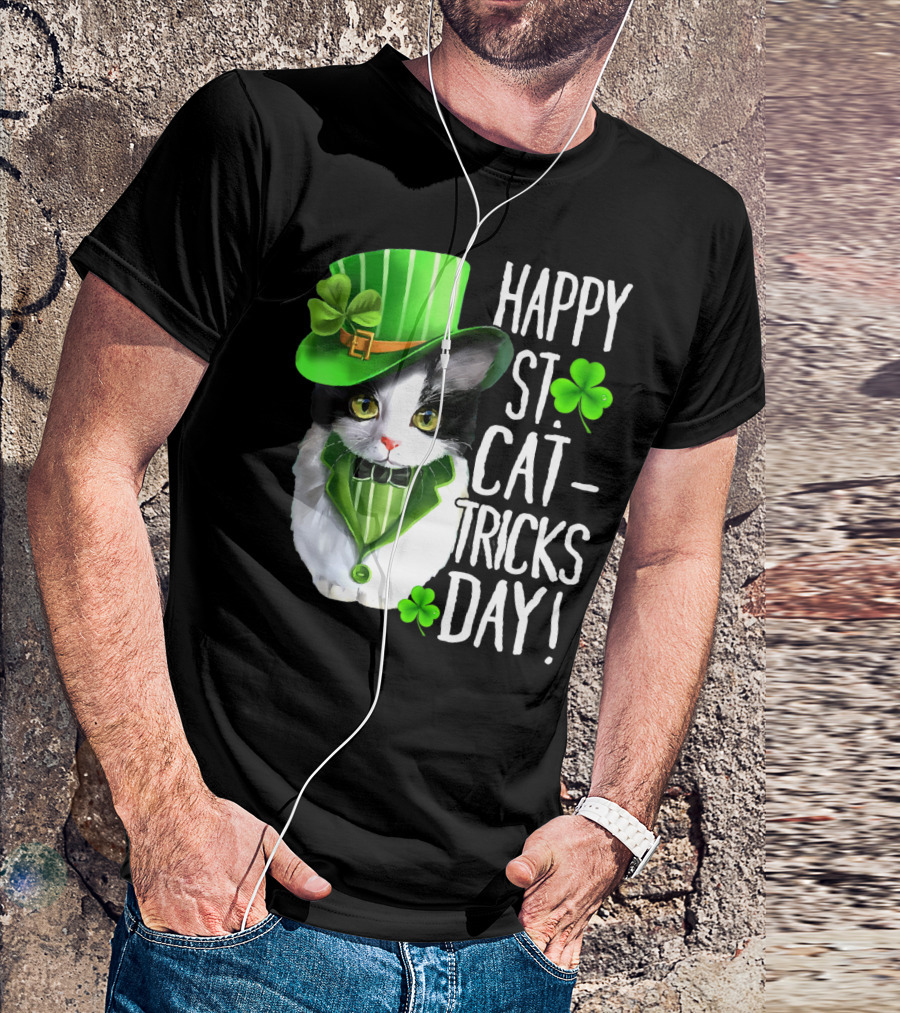 Happy St. Cat-Tricks Day Leprechaun Cat Shamrock T-Shirt
