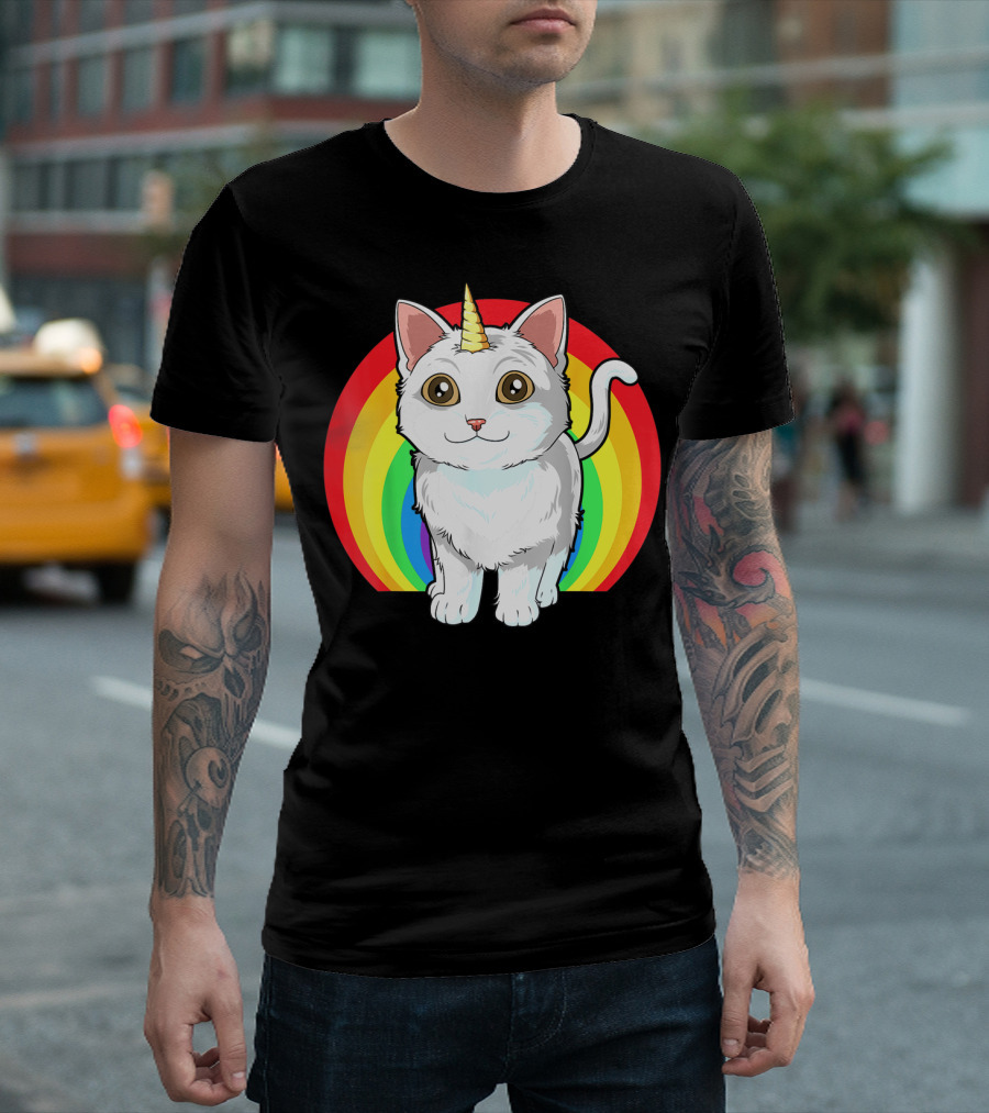 Rainbow Cat Unicorn Horn Kitten T-Shirt