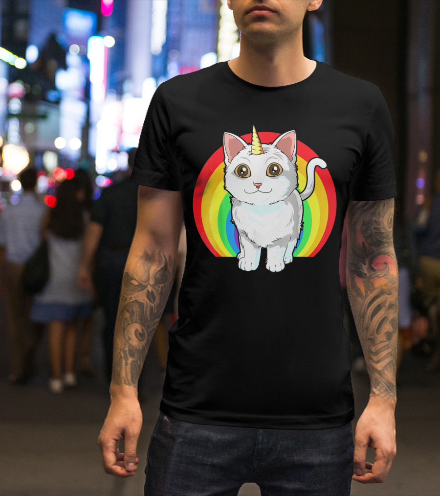 Rainbow Cat Unicorn Horn Kitten T-Shirt