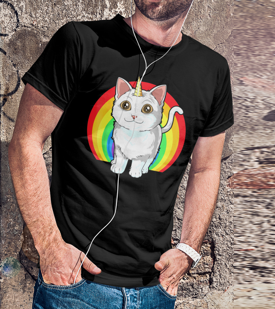 Rainbow Cat Unicorn Horn Kitten T-Shirt