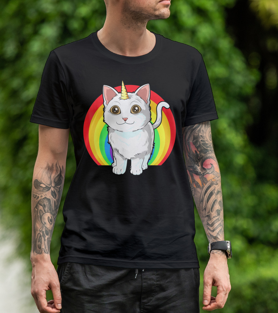 Rainbow Cat Unicorn Horn Kitten T-Shirt