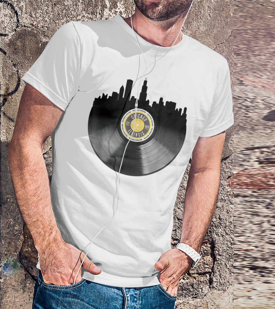 Chicago Illinois Vinyl Record Skyline EST 1833 T-Shirt