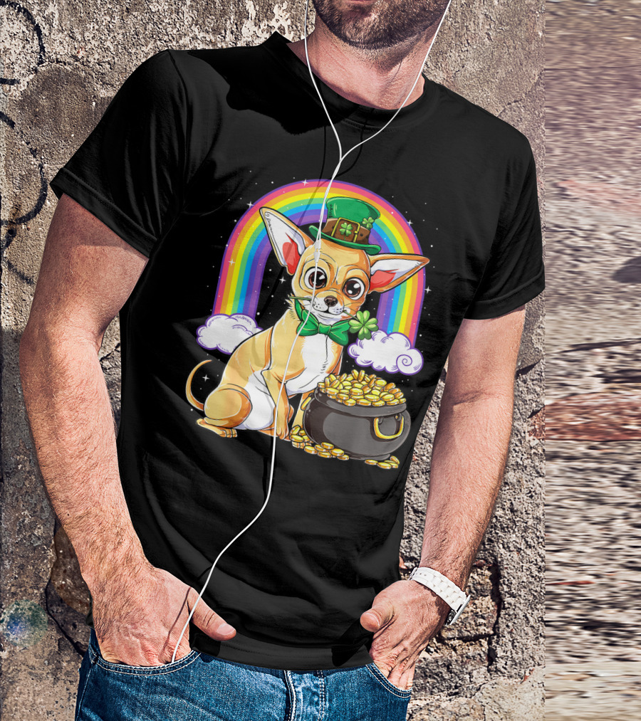 Chihuahua St Patricks Day Leprechaun Rainbow Pot Of Gold T-Shirt