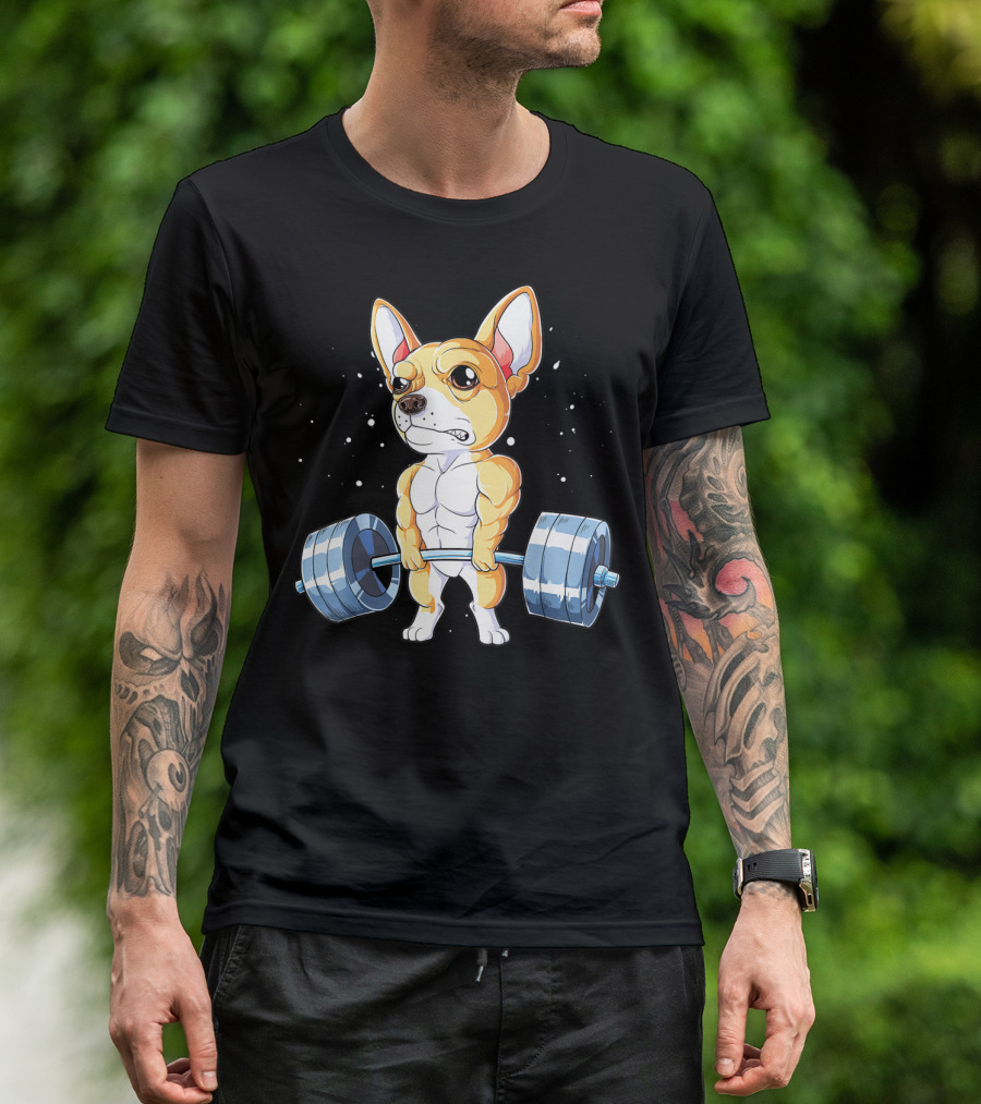 Chihuahua Weightlifting Deadlift Funny Men Fitness Gym T-Shirt