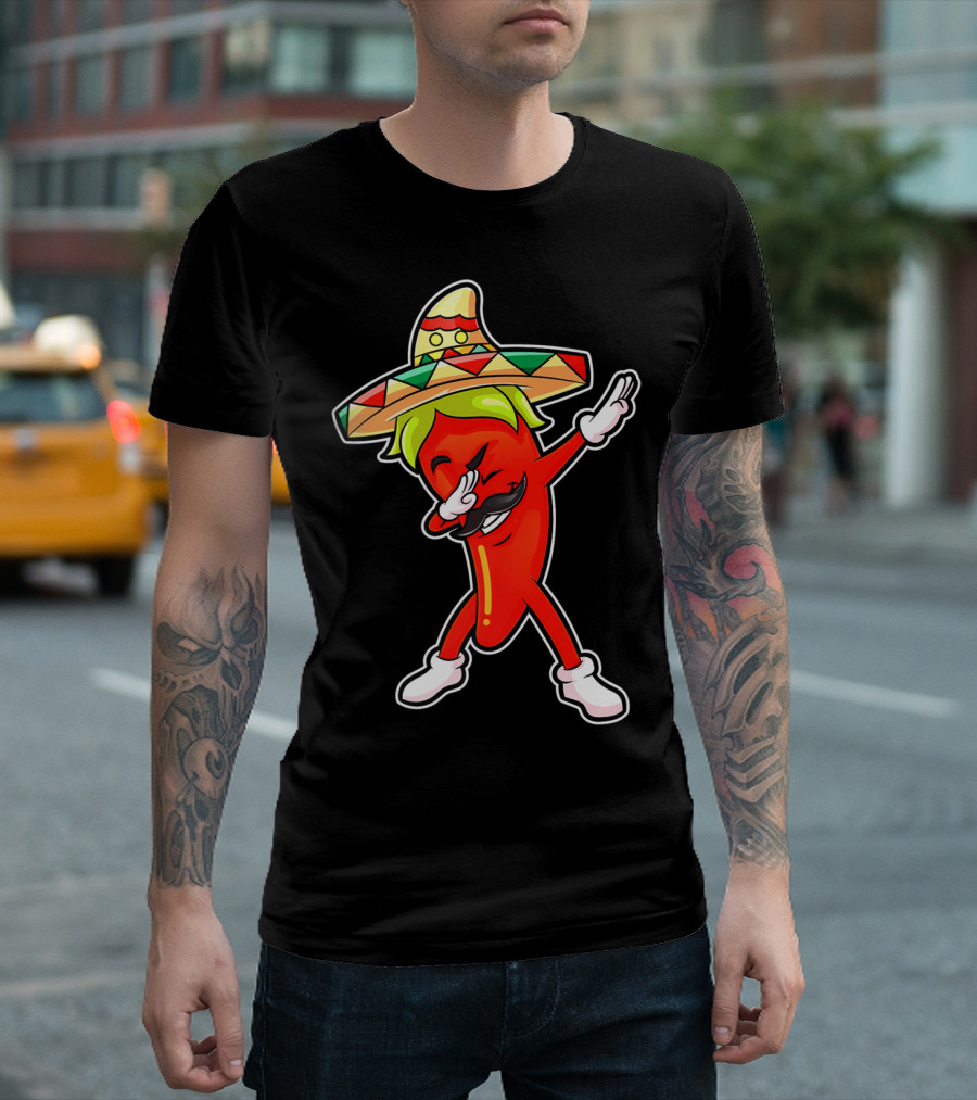Chili Dabbing Pepper With Sombrero Mexican Hot Jalapeno Dab T-Shirt
