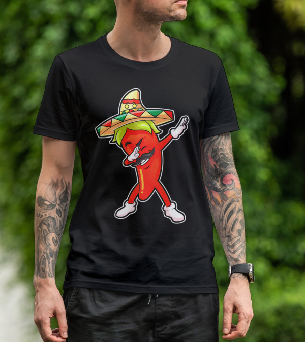 Chili Dabbing Pepper With Sombrero Mexican Hot Jalapeno Dab T-Shirt