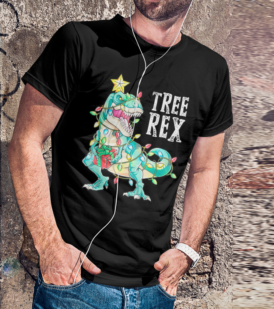 Tree Rex Christmas Kids Dinosaur Lights T-Shirt