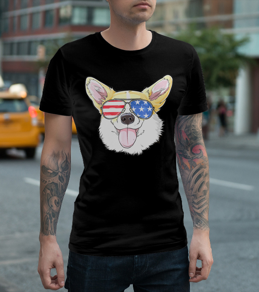 Corgi American 4th of July Sunglasses USA Puppy T-Shirt