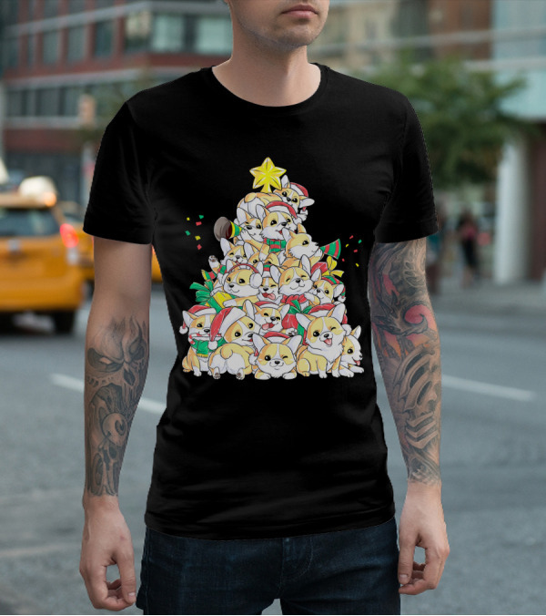 Corgi Christmas Merry Corgmas Xmas Tree Santa Hats T-Shirt