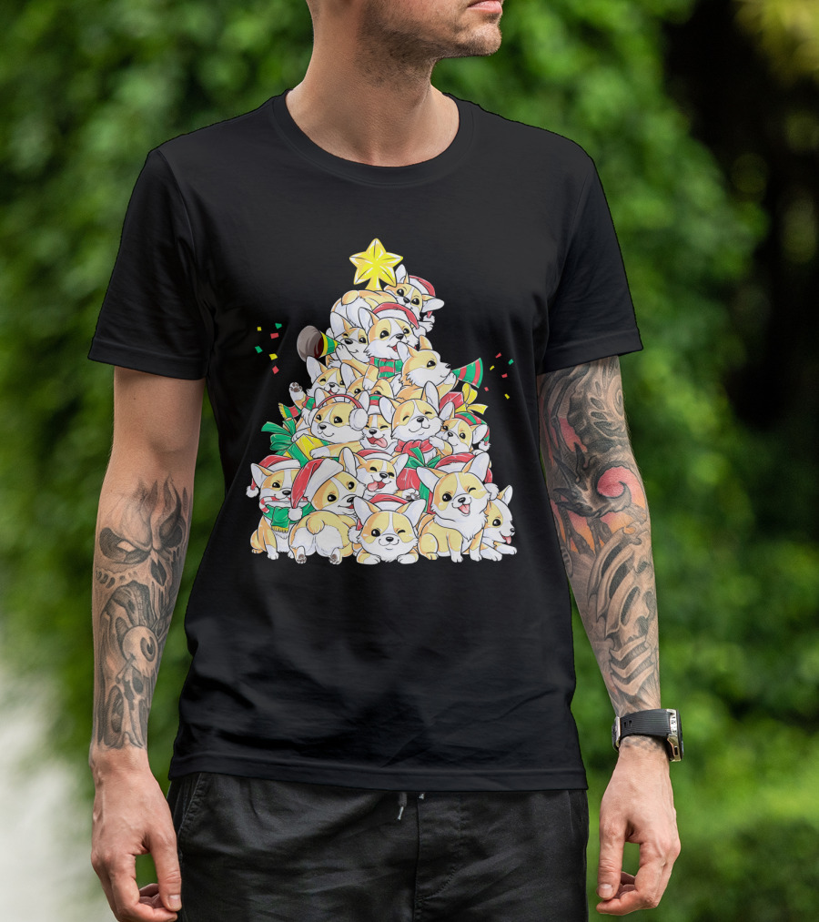 Corgi Christmas Merry Corgmas Xmas Tree Santa Hats T-Shirt