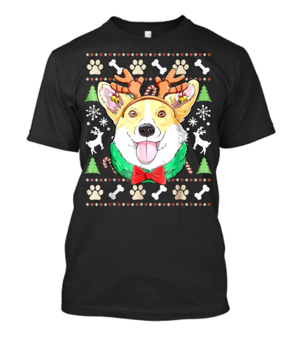 Corgi Christmas Reindeer Antlers Dog Ugly Sweater Xmas Girls T-Shirt