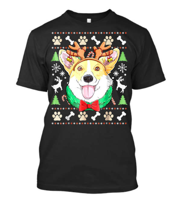 Corgi Christmas Reindeer Antlers Dog Ugly Sweater Xmas Girls T-Shirt