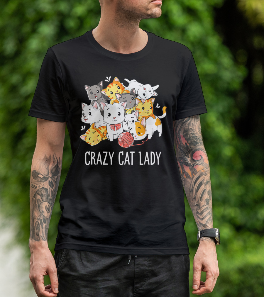 Crazy Cat Lady Funny Cats Kitty Kitten Meme With Playful Yarn Ball T-Shirt