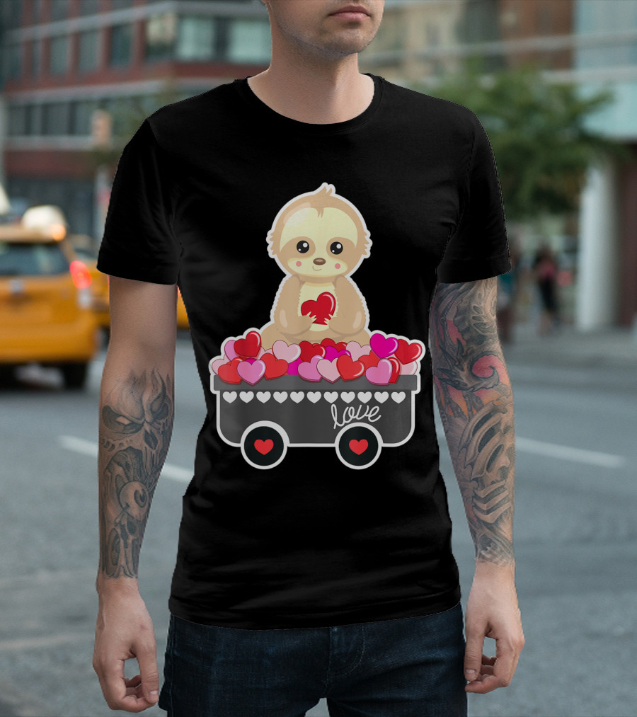 Cute Sloth Love Valentine Hearts in Cart T-Shirt